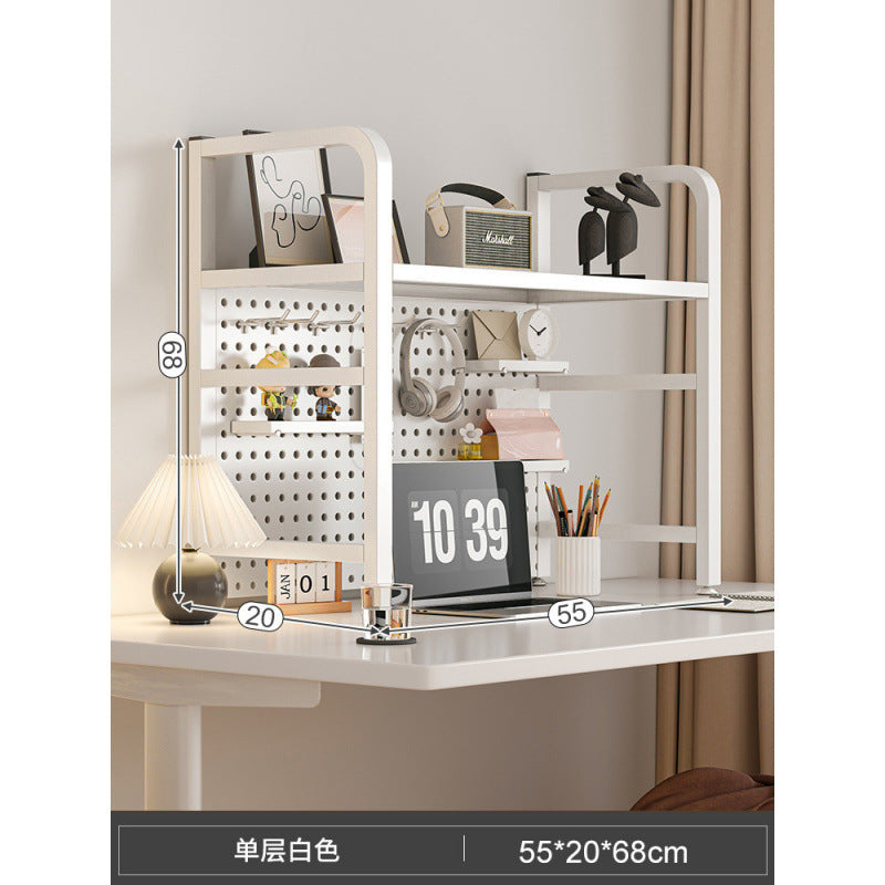 Desktop hole board wrought iron bookshelf, table shelf, dormitory layered storage rack, desk household finishing rack