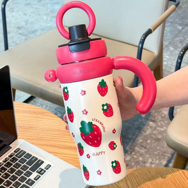High-style 316 stainless steel insulated tumbler, perfect for outdoor use. portable, large-capacity design with a handle and straw, ideal for kids