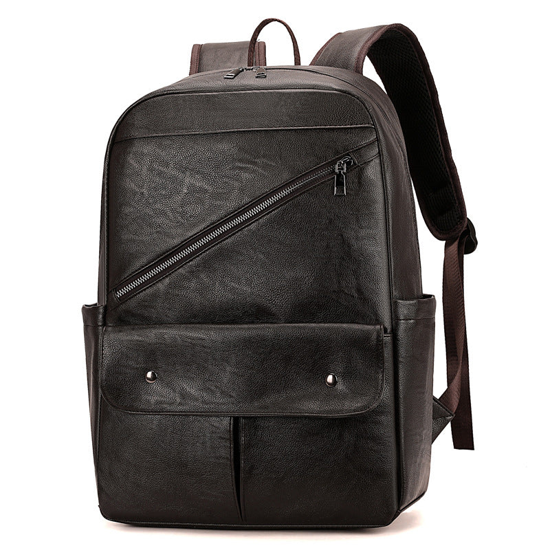 New Vintage PU Backpack Men's Multifunctional Business Travel Backpack Large Capacity Street Trend Student School Bag