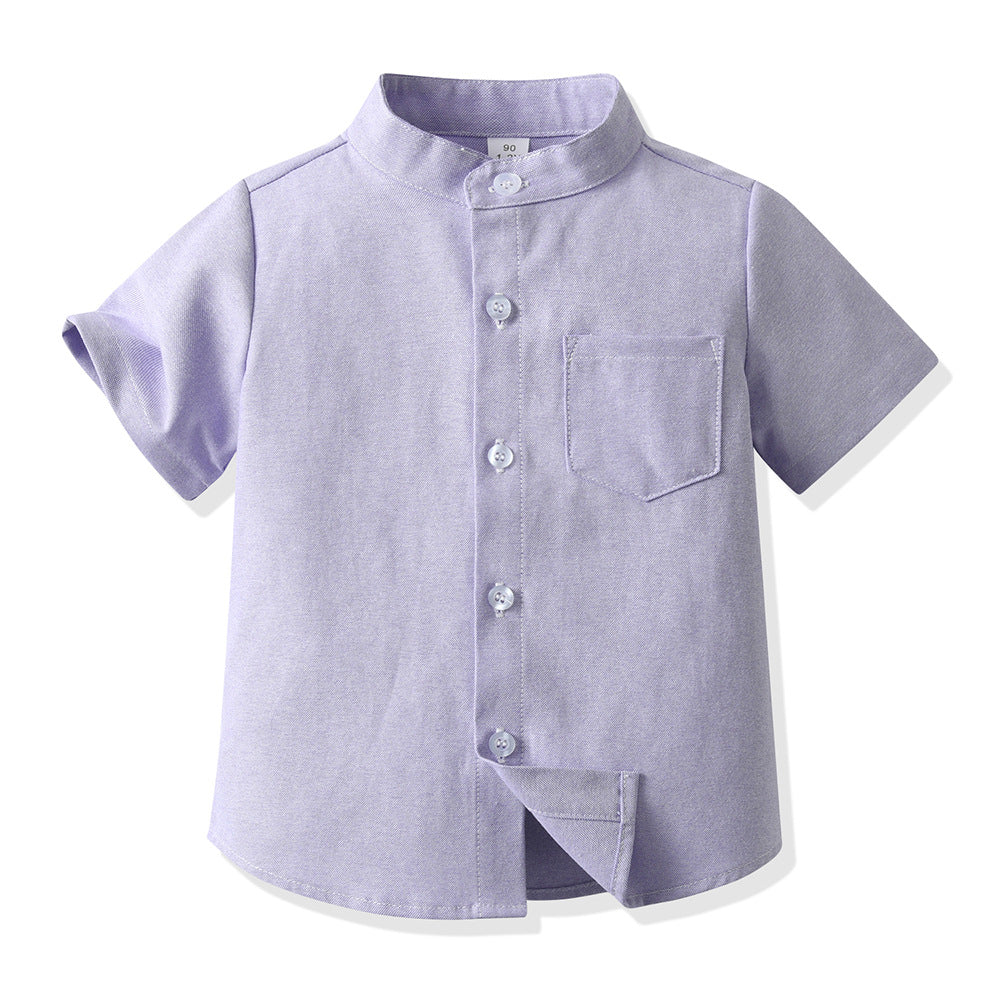 Inner wear cross-border children's clothing kids candy color shirt spring boys shirt medium and large children stand collar boys shirt long sleeves