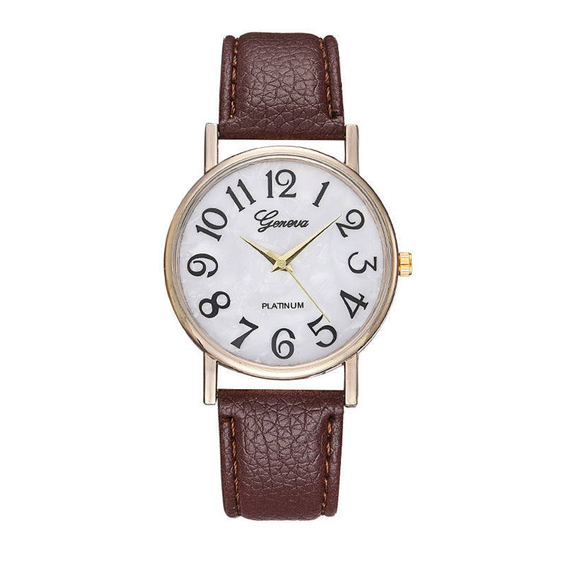 2023 new geneva watch: mother-of-pearl dial, geneva leather strap, large number fashion women's watch for export