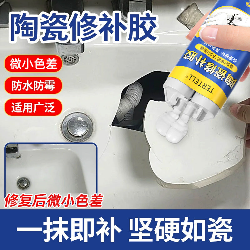 Ceramic repair glue, white washbasin crack, damaged marble washbasin, toilet pothole plugging, tile glue