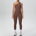 New arrival cross-border double-sided brushed nude tight one-shoulder vest sports suit running fitness yoga clothes two-piece set