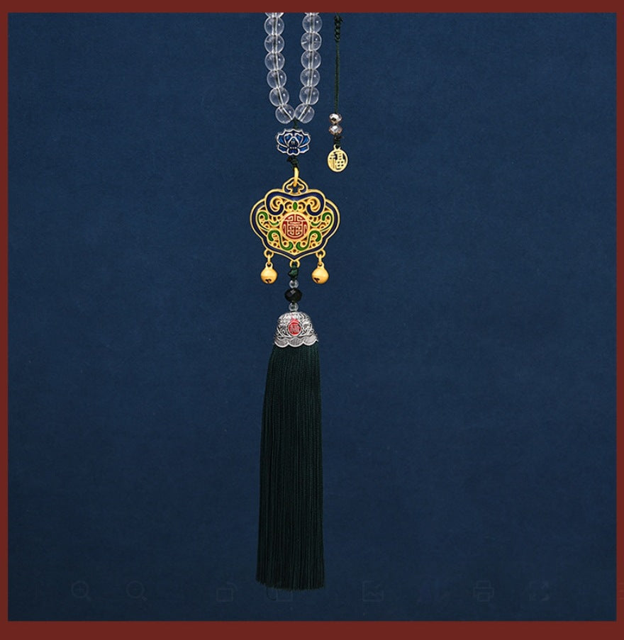 Car rearview mirror pendant chinese style ruyi lock hand-woven car pendant cloisonné tassel pendant with blessing character