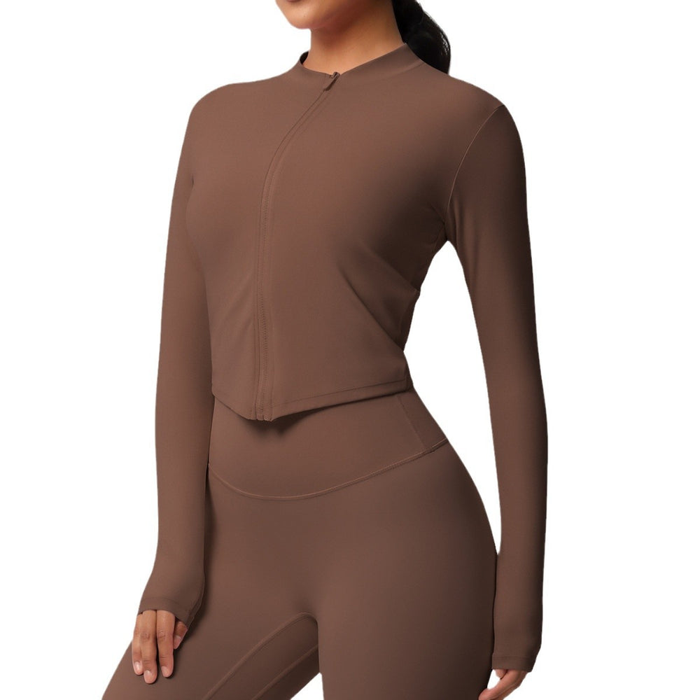 Ready-to-ship cross-border quick-dry brushed fleece workout zip-up top - women's running, activewear, and yoga long sleeve