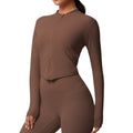 Ready-to-ship cross-border quick-dry brushed fleece workout zip-up top - women's running, activewear, and yoga long sleeve
