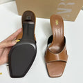 Za2025summer retro brown stitching square toe slippers stiletto heel sandals one-line drag stitching elegant