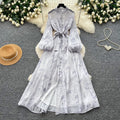 Frenchromantic style lantern sleeve printingdress female k-style waist slimming look a-line long skirt work clothingelegantelegance