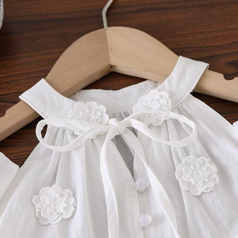 White girls' dress - new summer korean style floral embroidery princess dress - stylish baby dress