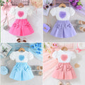 new european and american style girls' bubble sleeve top with heart-shaped bowknot skirt set - fashionable outfit