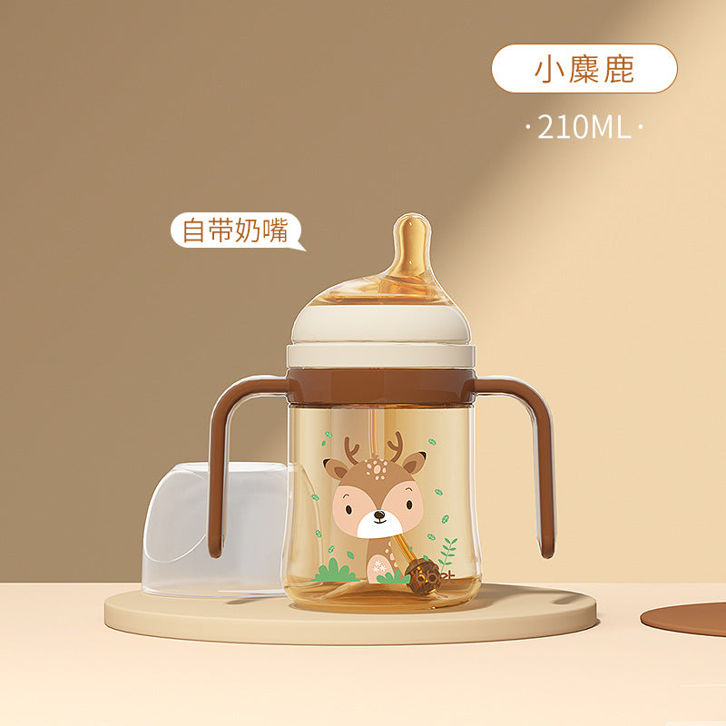 Babycare elephant bottle newborn baby bottle with handles 1+ years baby bottle ppsu straw bottle anti-colic