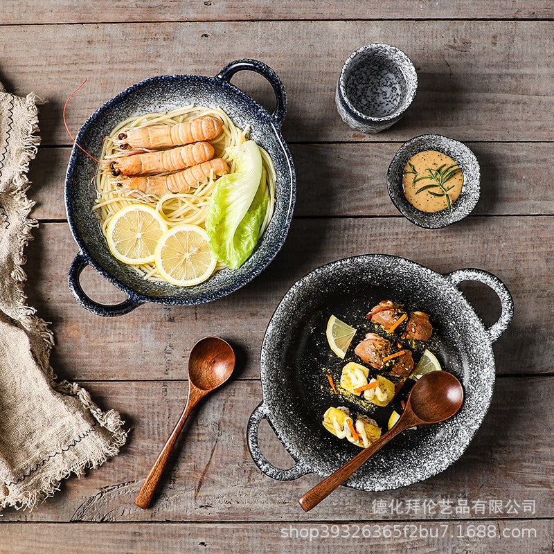 Japanese retro one-person meal set deep dry pot vegetable plate for homeclassy curry rice plate double ear soup plate