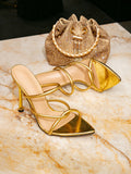 Women's gold fashion high heel sandals - stiletto heel slip-on pointed toe decorative minimalist high heel sandals