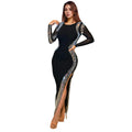 C7090 cross-border   independent station fashionfashion women's long sleeves backless slit dress