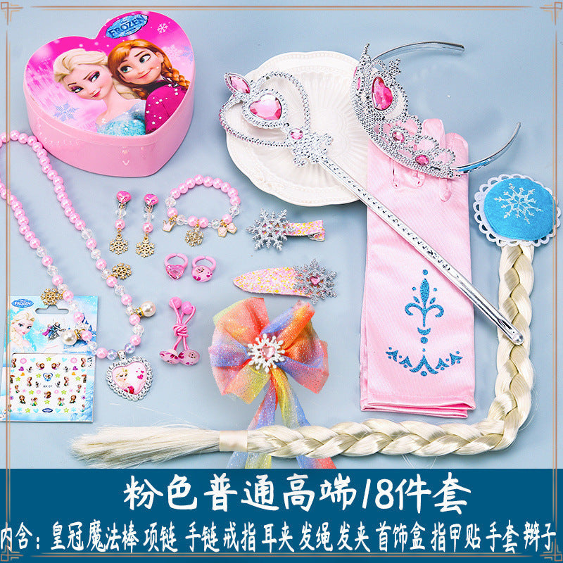 Crown Tiara Children's Little Princess Crown Magic Wand Hair Accessories Set Princess Elsa Necklace Girls Jewelry Box