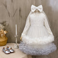 Girls' dress  autumn new collection: chanel-inspired wool blend vest dress with lace-trimmed top and mesh skirt set