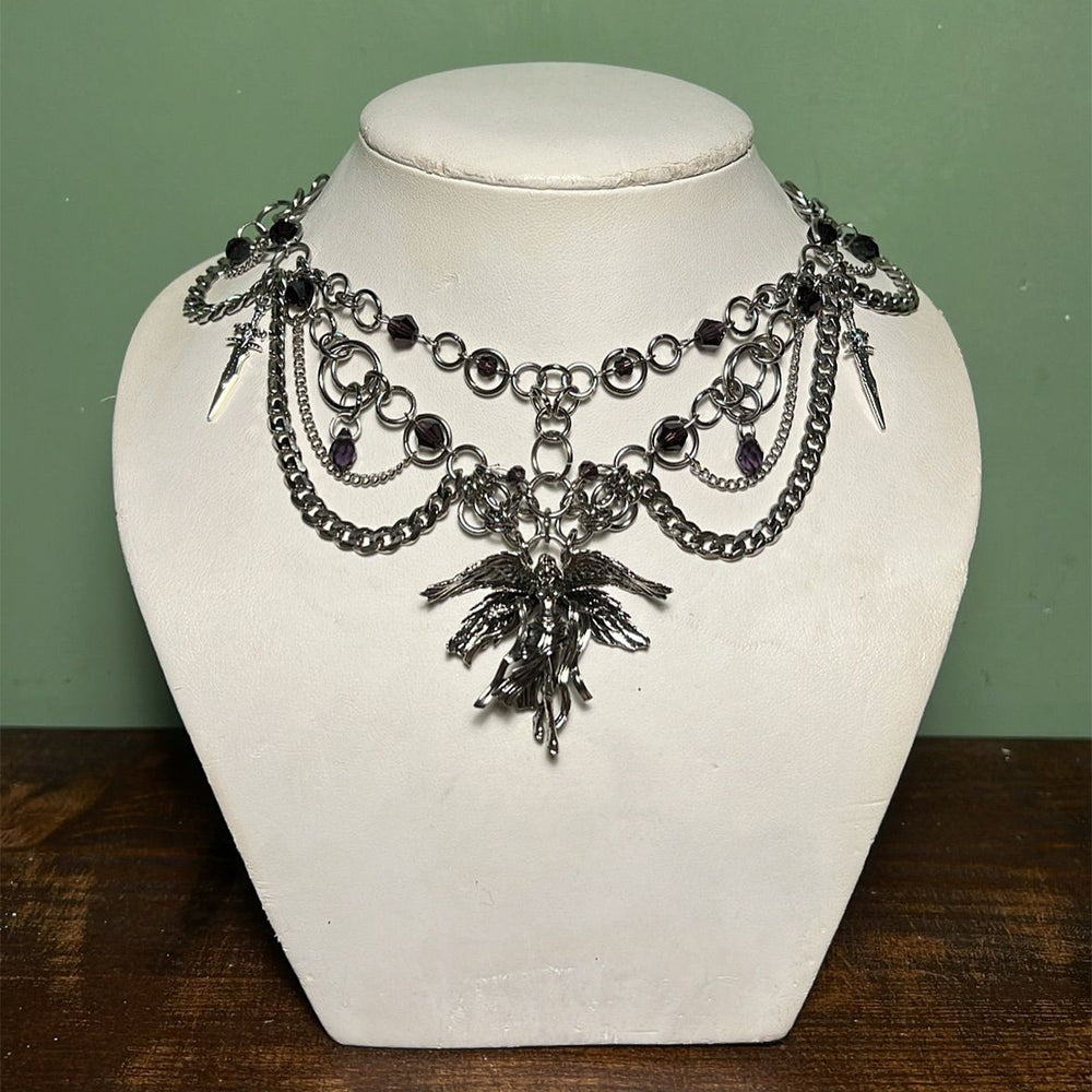 Halloween necklace wholesale cross-border jewelry dark cross angel heavy industry metal gothic style chain sweater chain