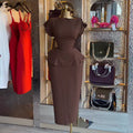 European and american women's clothing  autumn new collection: sweet and fresh off-the-shoulder short-sleeve blouse and high-waisted midi skirt two-piece set