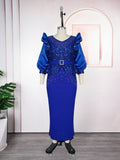 African plus size women's fashion bubble sleeve dress - european and american style party evening beaded sequin high waist gown