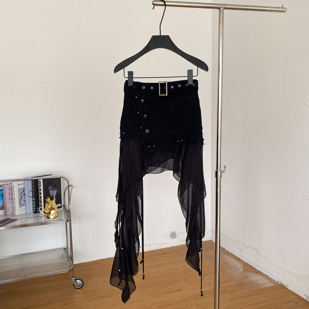 Retropatchworkasymmetrical a-line ribbon skirt for women summerk-stylehigh waistslimming looksexy style holiday short skirt