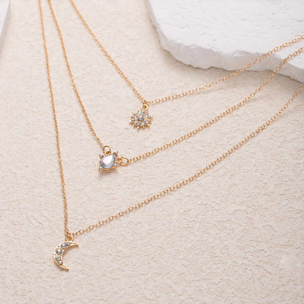 Stackable star necklace wholesale - cross-border fashion jewelry for women - vintage multi-layered light luxury design with diamond-studded teardrop pendant