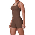 brushed pure color tight racerbackflap pocket pants shorts sports suit running fitness yoga wear two-piece set