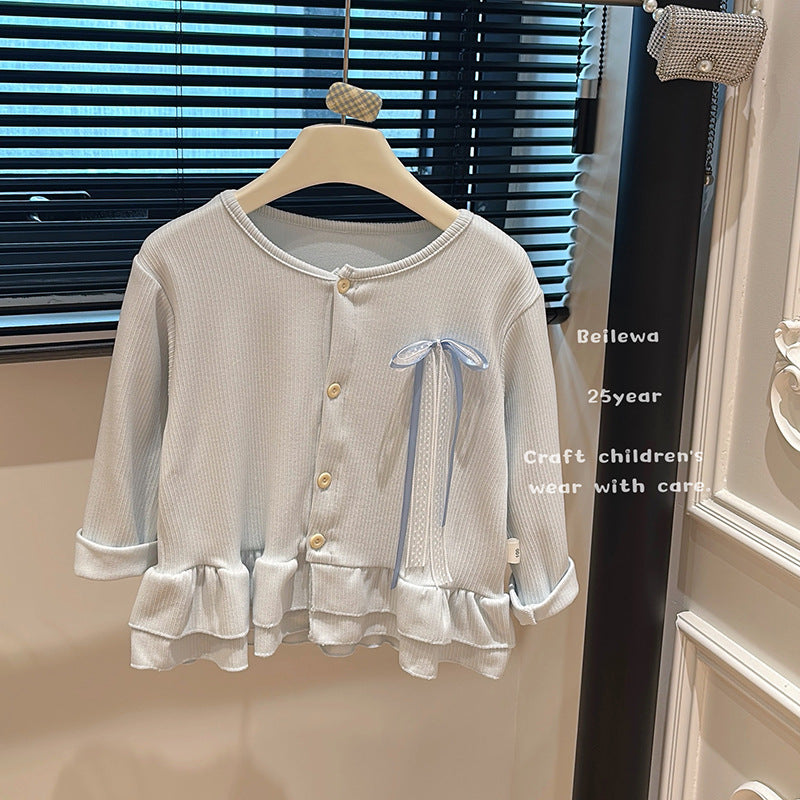 New girls' autumn outfit: versatile three-color bow cardigan - korean style casual, stylish, and trendy cardigan for baby girls