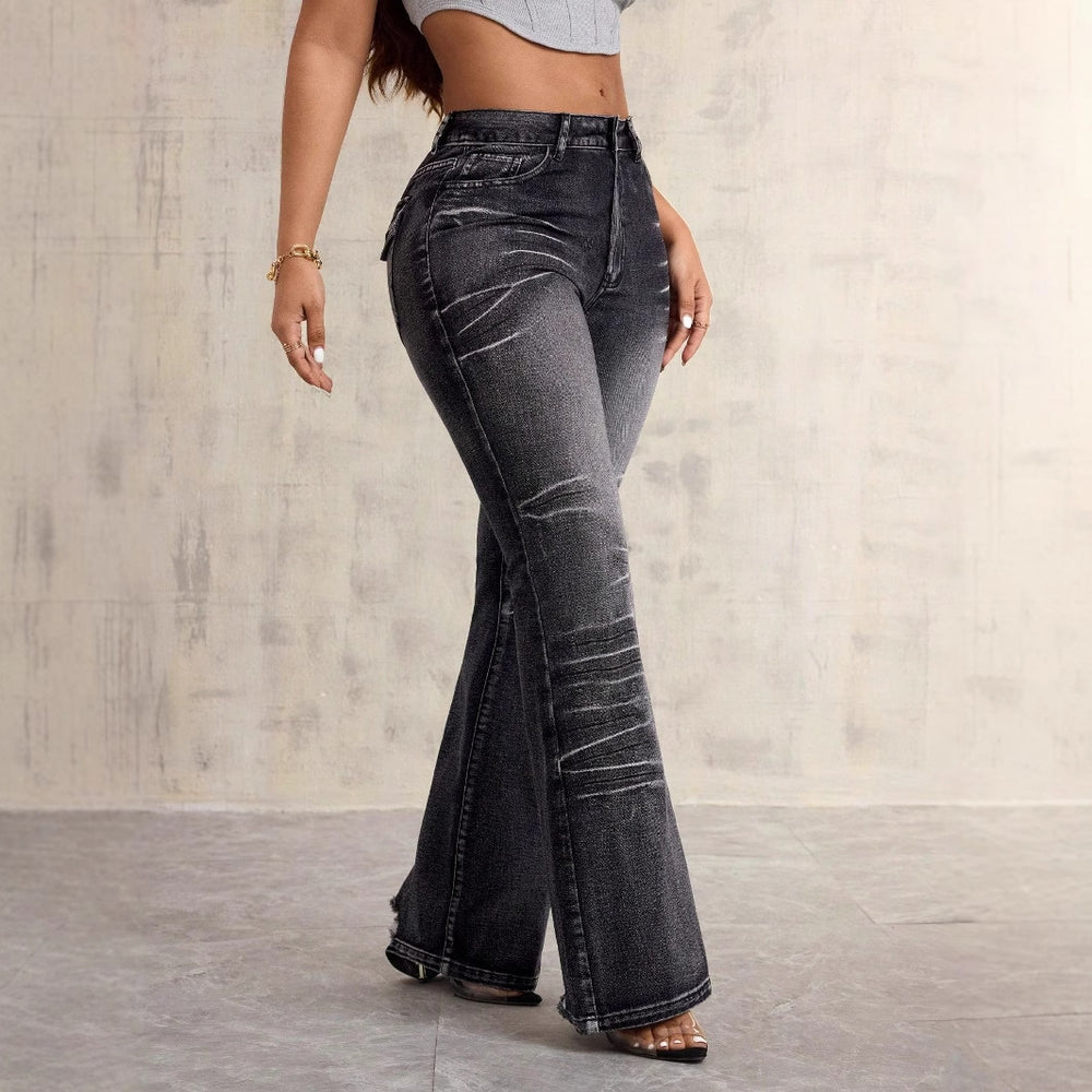 Pre-sale-15856#  cross-border women's fashion european and american foreign trade ins new fashion slightly flared non-leg jeans