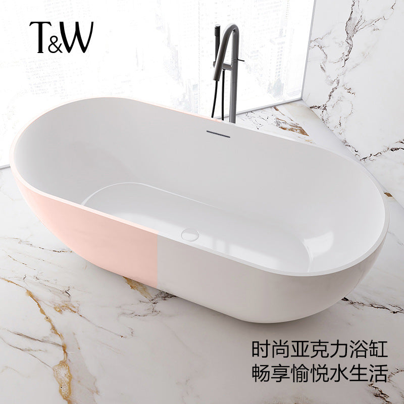 Travel acrylic freestanding bathtub household small apartment oval seamless integrated bathtub factory direct sales