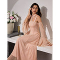 Amazon halter neck bell sleeve elegant dress women's  spring new arrival - slim fit waist dress
