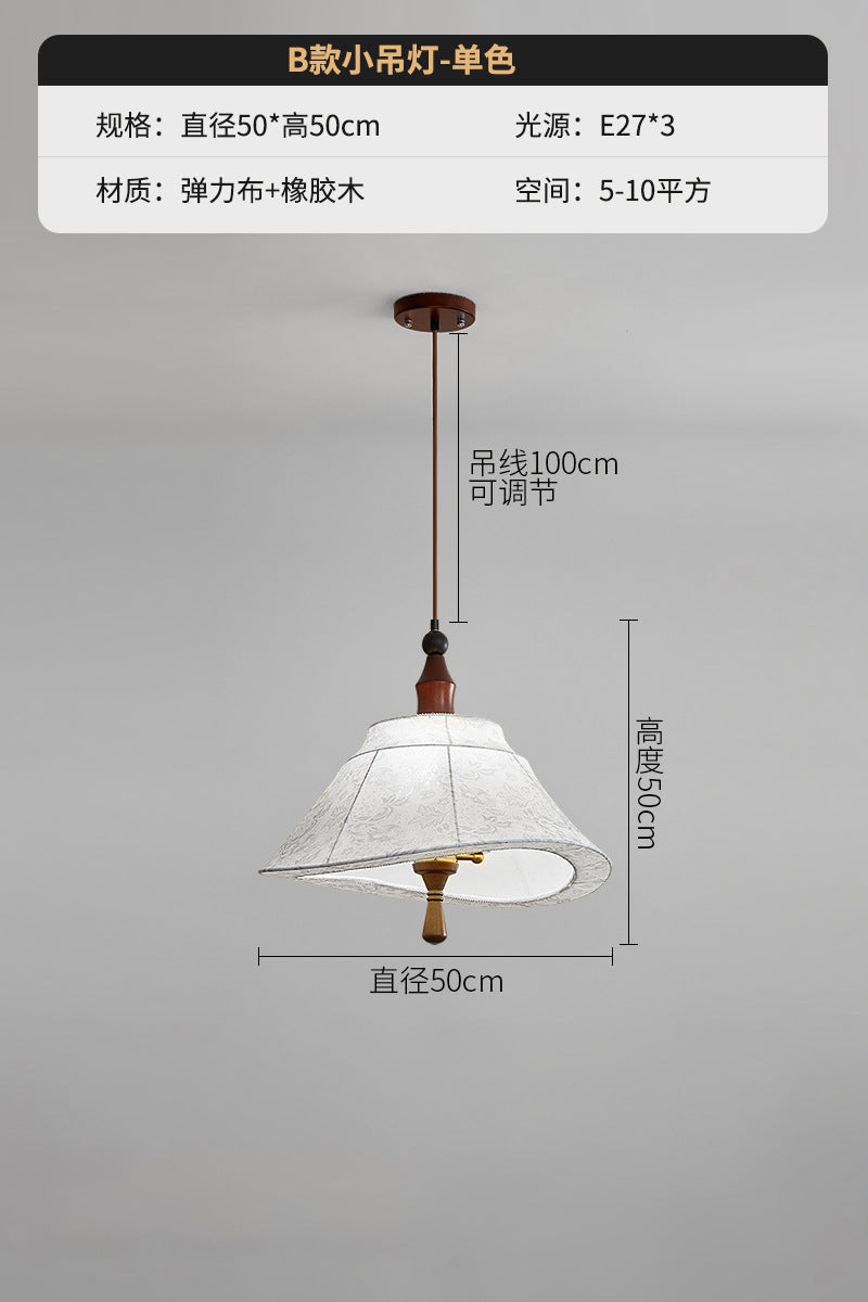 Walnut French medieval bedroom living room small chandelier retro Nanyang walnut high-end fabric printing chandelier