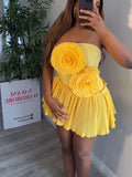 European and american women's clothing  summer new sweet and fresh large chest flower decoration tube top high waist a-line dress short skirt
