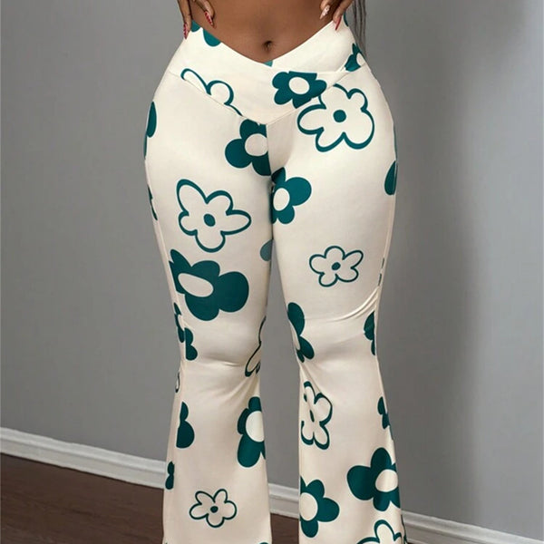 European and American summer new women's clothing   casual printing slim-fit hip-wrapped casual trousers
