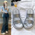 Stomping on shit feeling bread slippers for women summeroutwearnew arrivalclassy senseeasiest for matchheight-increasing one-line slippersthick sole double-strap sandals