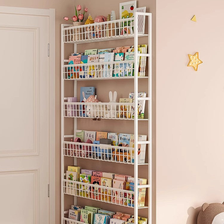 Bookshelf, ultra-thin wrought iron hole board shelf behind the door, floor storage rack against the wall, storage rack, children's picture book shelf