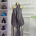 European and american cross-border women's fashion:  summer new collection - striped halter neck sleeveless top & wide leg pants casual set
