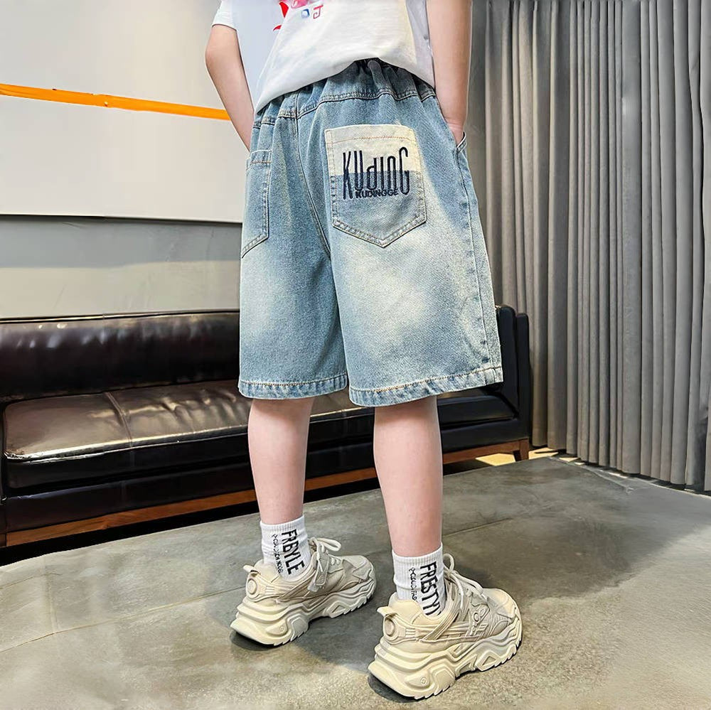 Boys' denim shorts, summer lightweight style, for older boys and teens. trendy, street-style, cool and edgy summer shorts for kids, loose fit