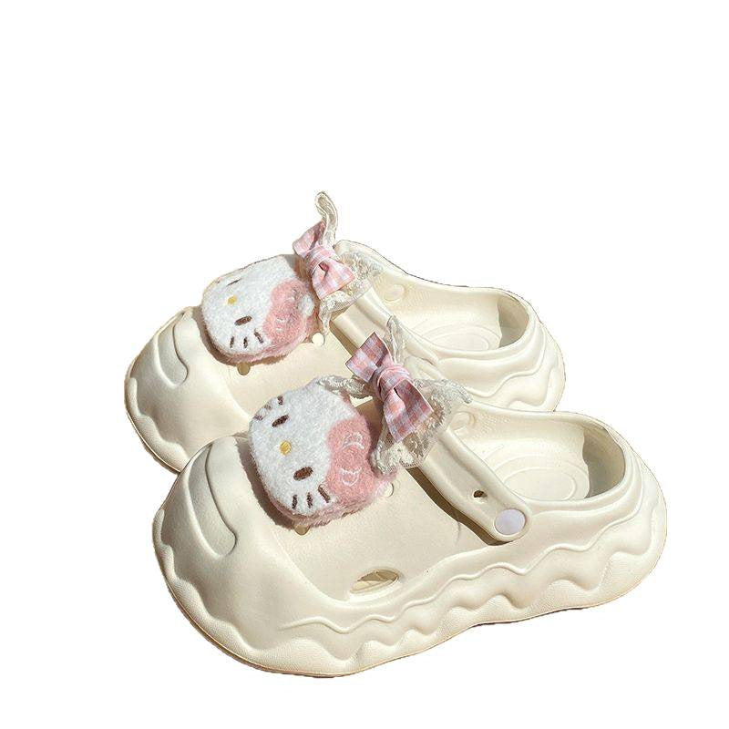 Cute cartoon hello kitty clogs - fairy style outdoor summer thick sole height increasing non-slip "stomping on clouds" beach closed-toe slippers