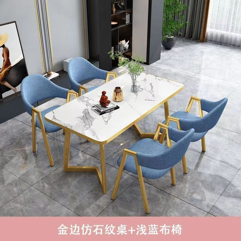 Nordic light luxury negotiation table and chair combination milk tea shop imitation rock slab rectangular in stock reception table and chair combination dining table and chair