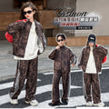 Boys' and girls'  new fashion leopard print spring/autumn casual set - trendy cardigan two-piece outfit for older kids