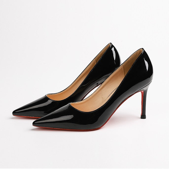 2026 summer sexy pointed-toe stiletto heels - women's professional commute red sole patent leather breathable solid color pumps