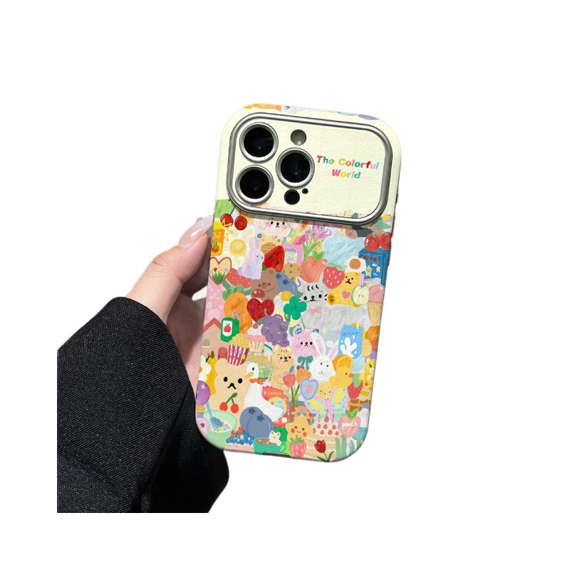 Colorful graffiti animal phone case for iphone 17 pro max, apple 16, anti-drop leather skin large window case