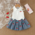 Kids clothing cross-border exclusive for european and american girls new arrival kids white vest + blue skirt