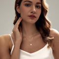 Amazon new copper micro-paved zircon paperclip pendant necklace fashion double ring pin women's clavicle chain