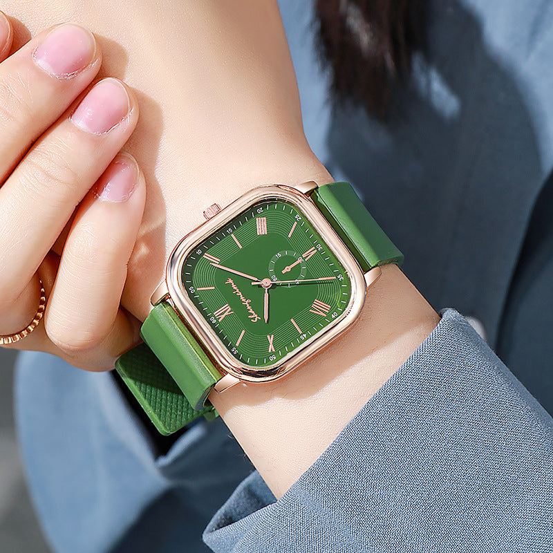 vintage style rose gold square roman scale silicone strap women's quartz watch factory direct sales wholesale