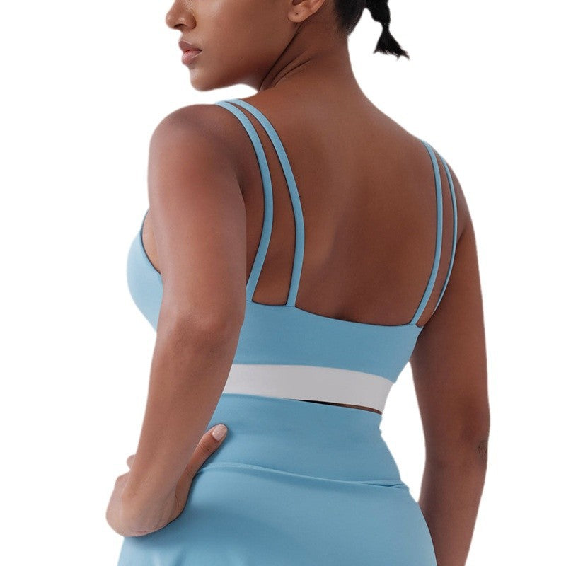 eco-friendly fabric new arrival: compression sports bra with beautiful back design, outdoor elastic running yoga fitness top for women