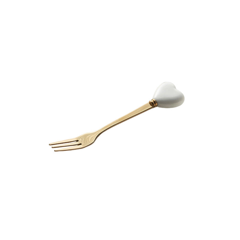 Luxury ceramic spoon stainless steel coffee spoon afternoon tea cake dessert spoon cross-border high-value small fork soup spoon