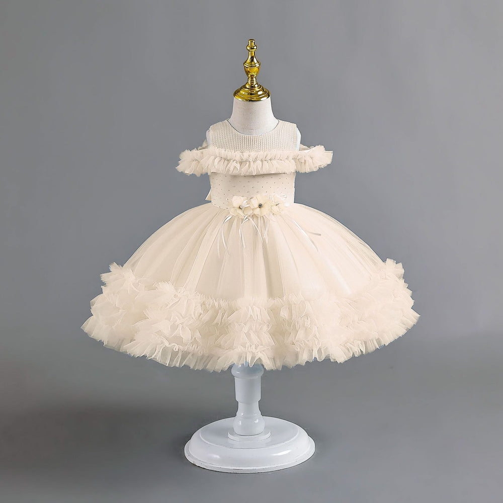 Ready-to-ship new children's formal dress - off-the-shoulder tulle princess dress for baby girls' first birthday