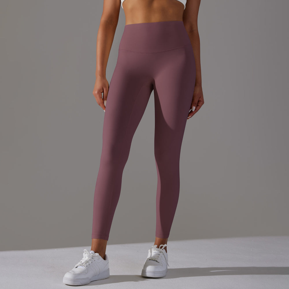 No awkward line double-sided brushed nude breathable yoga nine-point pants high waist hip lift peach tight sports fitness pants