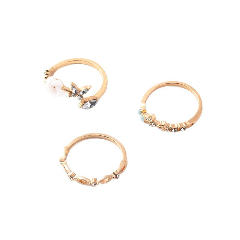 Wholesale color diamond hollow-out ring set - cross-border amazon hot-selling fashion jewelry alloy open ring set for women